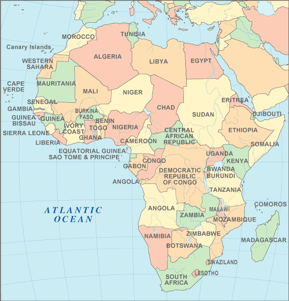 world map with countries and capitals. African Countries