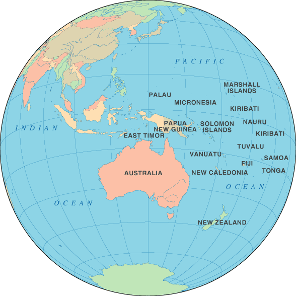 world map atlas. Oceania Map - Orthographic