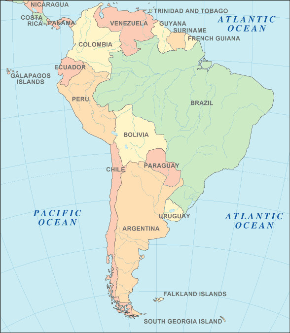 Map Of Latin America. South American Countries